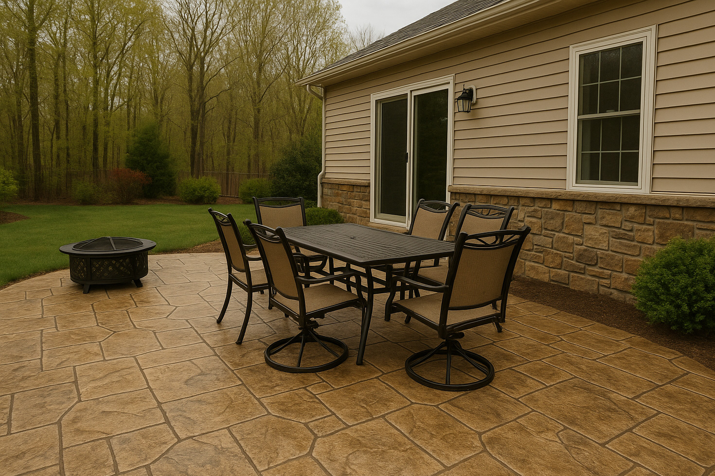 Patio familiar con concreto estampado